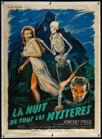 4d0052 HOUSE ON HAUNTED HILL linen French 1p 1959 different Roger Soubie art of skeleton & sexy girl!