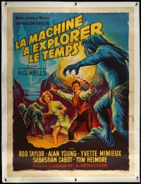 4d0054 TIME MACHINE linen French 1p 1960 H.G. Wells, George Pal, wonderful art by Roger Soubie!