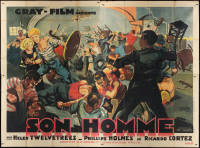 4d0160 HER MAN French 4p 1932 colorful Roland Coudon art of giant Cuban bar brawl, ultra rare!
