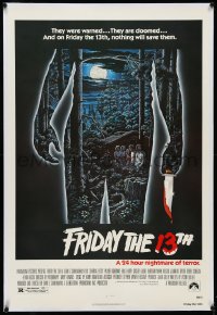 4d0586 FRIDAY THE 13th linen 1sh 1980 great Alex Ebel art, slasher classic, 24 hours of terror!