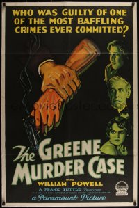 4d0123 GREENE MURDER CASE style B 1sh 1929 art of Jean Arthur + smoking gun, Philo Vance, ultra rare!