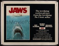 4d0398 JAWS linen 1/2sh 1975 great art of Steven Spielberg's classic shark attacking sexy swimmer!