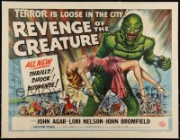 4d0313 REVENGE OF THE CREATURE linen style A 1/2sh 1955 Brown art of monster & sexy girl, ultra rare