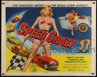 4d0312 SPEED CRAZY linen 1/2sh 1958 from the jet hot age, classic sexy sports car racing image, rare!