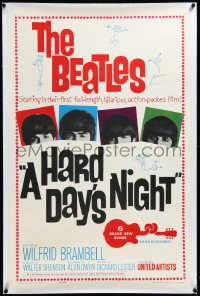 4d0606 HARD DAY'S NIGHT linen 1sh 1964 The Beatles in their first film, John, Paul, George & Ringo!