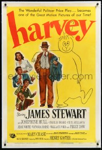 4d0607 HARVEY linen 1sh 1950 great image of James Stewart standing by his 6 foot imaginary rabbit!