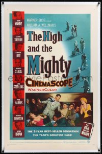 4d0609 HIGH & THE MIGHTY linen 1sh 1954 John Wayne, Claire Trevor, William Wellman airplane disaster!