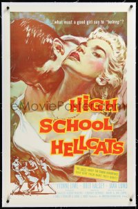 4d0611 HIGH SCHOOL HELLCATS linen 1sh 1958 best AIP bad girl art, what must a good girl say to belong?