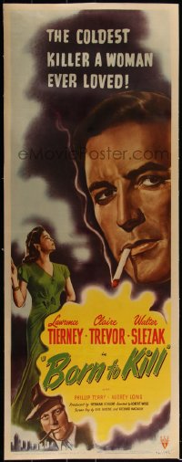 4d0318 BORN TO KILL linen insert 1946 noir art of smoking coldest killer Lawrence Tierney & Claire Trevor!