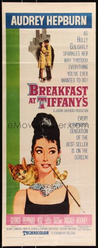4d0230 BREAKFAST AT TIFFANY'S insert 1961 classic McGinnis art of sexy elegant Audrey Hepburn & cat!