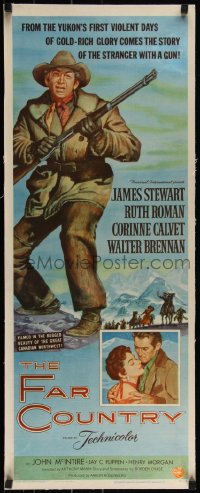 4d0320 FAR COUNTRY linen insert 1955 cool art of James Stewart with rifle, directed by Anthony Mann!