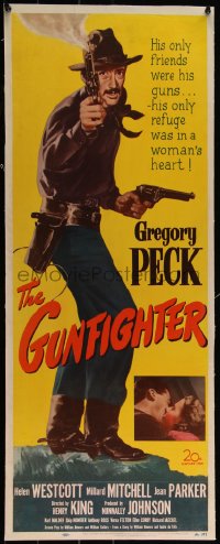 4d0324 GUNFIGHTER linen insert 1950 full-length Gregory Peck's only friends were his guns, ultra rare!