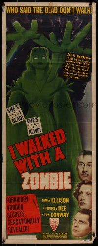 4d0231 I WALKED WITH A ZOMBIE insert 1943 Lewton, female zombie, she's alive, yet dead, ultra rare!
