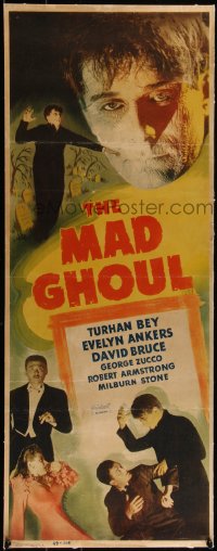 4d0360 MAD GHOUL linen insert R1949 monster looming over Turhan Bey & Evelyn Ankers, ultra rare!