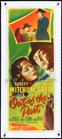 4d0361 OUT OF THE PAST linen insert 1947 art & images of Robert Mitchum & Jane Greer, ultra rare!