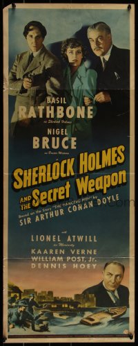 4d0236 SHERLOCK HOLMES & THE SECRET WEAPON insert 1942 Basil Rathbone & Nigel Bruce, ultra rare!