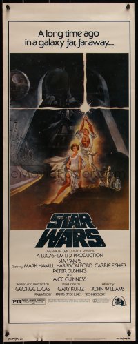 4d0237 STAR WARS insert 1977 George Lucas classic, iconic Tom Jung art of Vader over Luke & Leia!