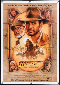 4d0622 INDIANA JONES & THE LAST CRUSADE linen int'l advance 1sh 1989 art of Ford & Connery by Drew!