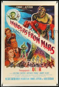 4d0624 INVADERS FROM MARS linen 1sh R1955 classic, hordes of green monsters from outer space!
