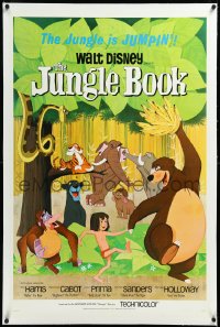 4d0634 JUNGLE BOOK linen 1sh 1967 Walt Disney cartoon classic, great image of Mowgli & friends!