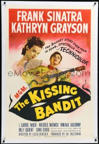 4d0639 KISSING BANDIT linen 1sh 1948 art of Frank Sinatra playing guitar romancing Kathryn Grayson!