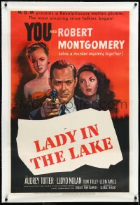 4d0640 LADY IN THE LAKE linen 1sh 1947 art of Robert Montgomery & Audrey Totter, Raymond Chandler!