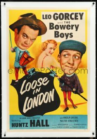 4d0647 LOOSE IN LONDON linen 1sh 1953 wacky image of The Bowery Boys Leo Gorcey & Huntz Hall!