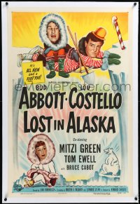 4d0648 LOST IN ALASKA linen 1sh 1952 great artwork of Bud Abbott & Lou Costello falling on ice!