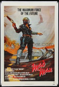 4d0652 MAD MAX linen 1sh 1980 George Miller post-apocalyptic classic, different art of Mel Gibson!