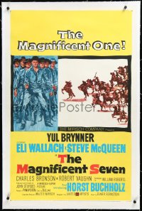 4d0655 MAGNIFICENT SEVEN linen 1sh 1960 Yul Brynner, Steve McQueen, Sturges 7 Samurai cowboy remake!