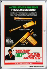 4d0660 MAN WITH THE GOLDEN GUN linen int'l advance 1sh 1974 Christmas present from James Bond, McGinnis!