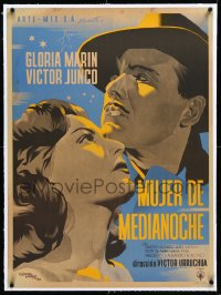 4d0411 MUJER DE MEDIANOCHE linen Mexican poster 1952 great Carlos Vega art of Gloria Marin & Junco!
