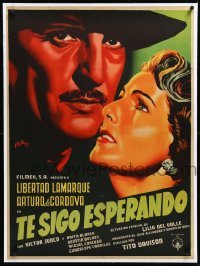 4d0413 TE SIGO ESPERANDO linen Mexican poster 1952 Josep Renau art of Arturo de Cordova & Lamarque!
