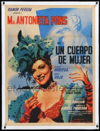 4d0414 UN CUERPO DE MUJER linen Mexican poster 1949 Maria Antonieta Pons by Juanino Renau Berenguer!