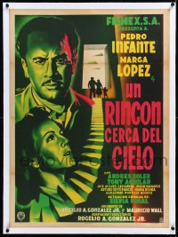 4d0415 UN RINCON CERCA DEL CIELO linen Mexican poster 1952 art of Pedro Infante & Marga Lopez by Diaz!