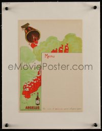 4d0330 ANGELUS linen 8x11 French menu 1920s Cappiello art, a glass of liqueur after every meal!