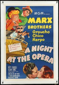 4d0680 NIGHT AT THE OPERA linen 1sh R1948 Hirschfeld art of Groucho Marx, Chico Marx, Harpo Marx!