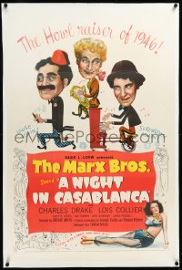 4d0681 NIGHT IN CASABLANCA linen 1sh 1946 wonderful art of The Marx Brothers, Groucho, Chico & Harpo!