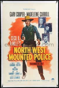 4d0684 NORTH WEST MOUNTED POLICE linen 1sh R1958 Cecil B. DeMille, Gary Cooper, Carroll, Goddard