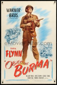 4d0685 OBJECTIVE BURMA linen 1sh 1945 full-length image of paratrooper Errol Flynn winning WWII!