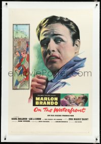 4d0689 ON THE WATERFRONT linen 1sh 1954 Elia Kazan directed, Budd Schulberg wrote it, Marlon Brando!