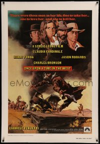 4d0690 ONCE UPON A TIME IN THE WEST linen 1sh R1980s Leone, Cardinale, Fonda, Bronson & Robards!