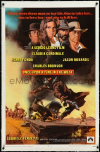 4d0691 ONCE UPON A TIME IN THE WEST linen 1sh 1969 Leone, art of Cardinale, Fonda, Bronson & Robards!