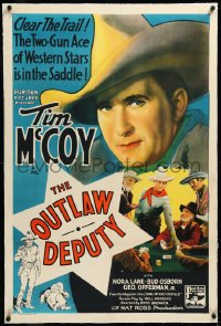4d0695 OUTLAW DEPUTY linen 1sh 1935 two-gun ace of western stars Tim McCoy playing poker, ultra rare!