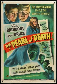 4d0698 PEARL OF DEATH linen 1sh 1944 Rathbone as Sherlock Holmes, Nigel Bruce, Creeper Rondo Hatton!