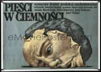 4d0354 PEST VE TME linen Polish 27x38 1987 surreal Wieslaw Walkuski art of crushed face on a rock!