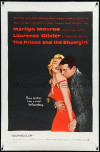 4d0703 PRINCE & THE SHOWGIRL linen 1sh 1957 Laurence Olivier nuzzles sexy Marilyn Monroe's shoulder!