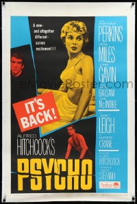 4d0706 PSYCHO linen 1sh R1965 half-dressed Janet Leigh, Anthony Perkins, Alfred Hitchcock classic!