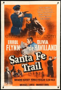 4d0719 SANTA FE TRAIL linen 1sh 1940 Errol Flynn, Olivia De Havilland, Massey, Michael Curtiz, very rare!