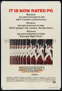 4d0720 SATURDAY NIGHT FEVER linen 1sh R1979 images of disco John Travolta, it's now rated PG!